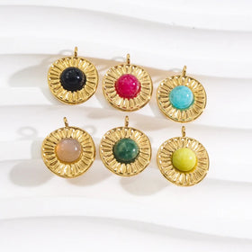 Diy Stone Pendant Necklace Earrings Stainless Steel Natural Gemstone Charms for Bracelet Making Jewelry