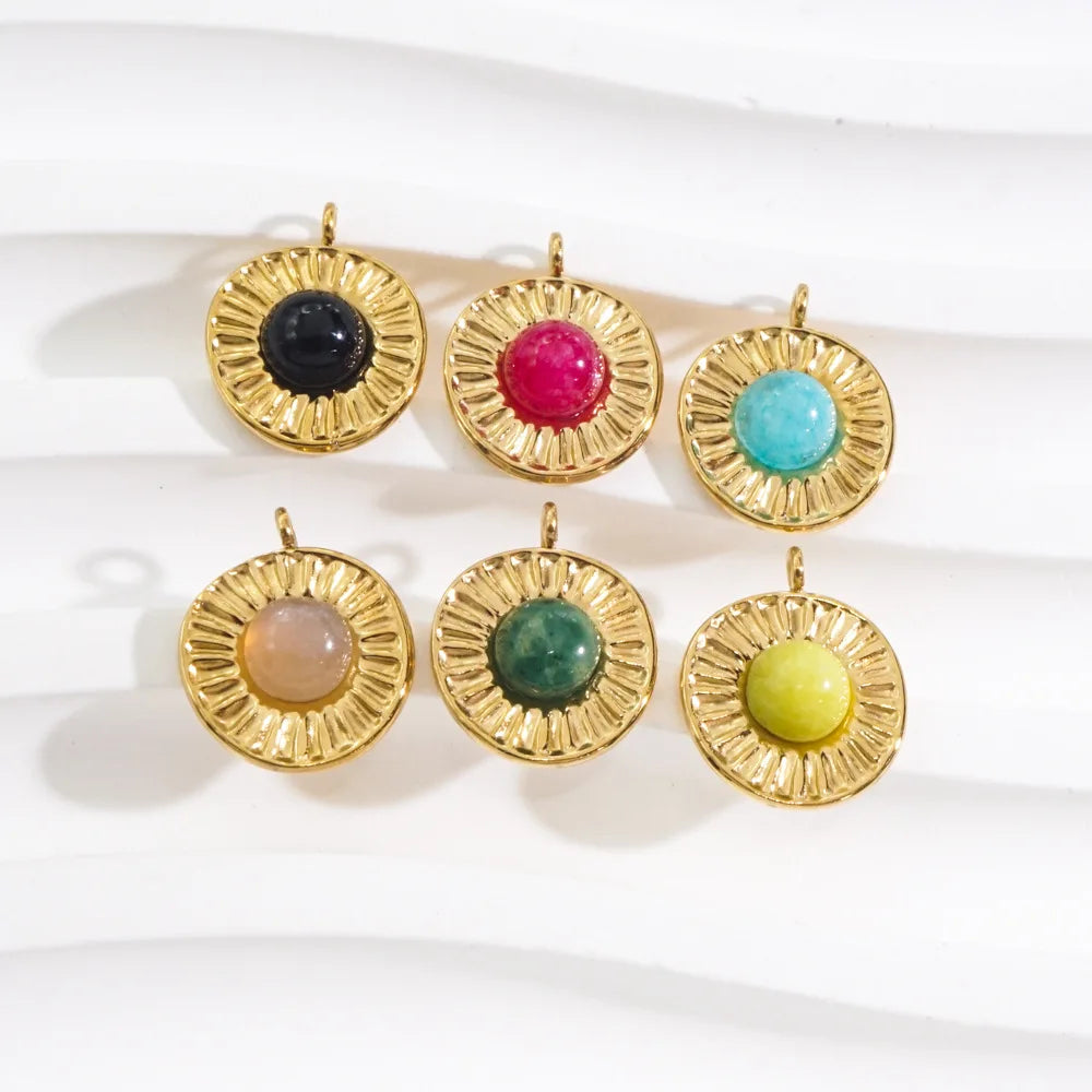 Diy Stone Pendant Necklace Earrings Stainless Steel Natural Gemstone Charms for Bracelet Making Jewelry