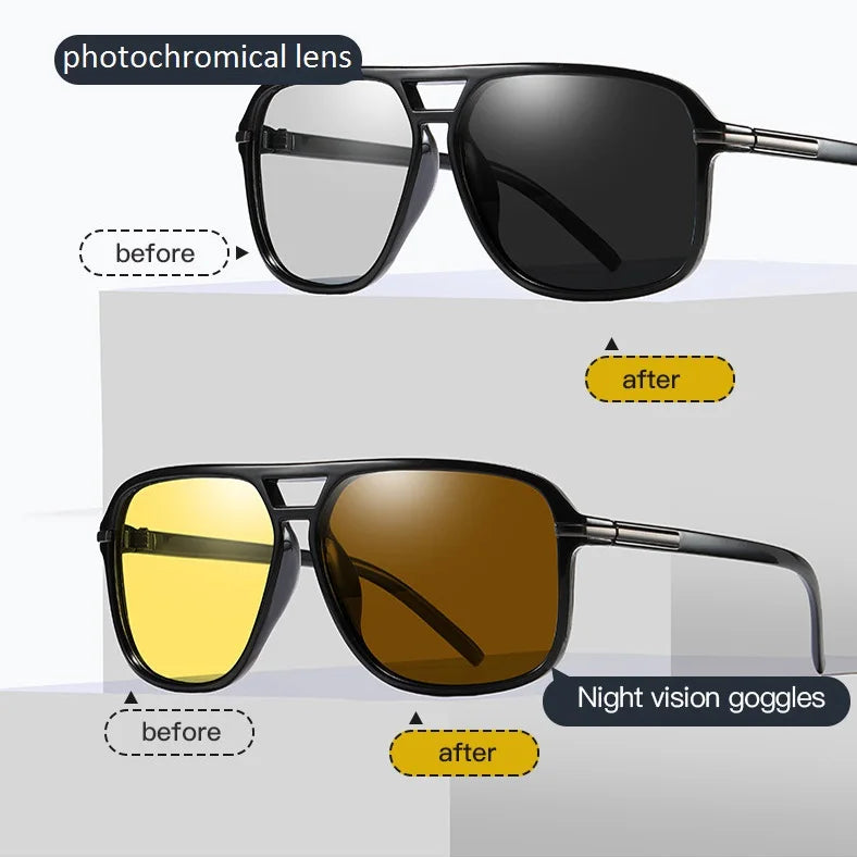New Design Outdoor Fashion Sunshade Sun Glasses Men Driving Cycling Day and Night Photochromic Polarized Sunglasses