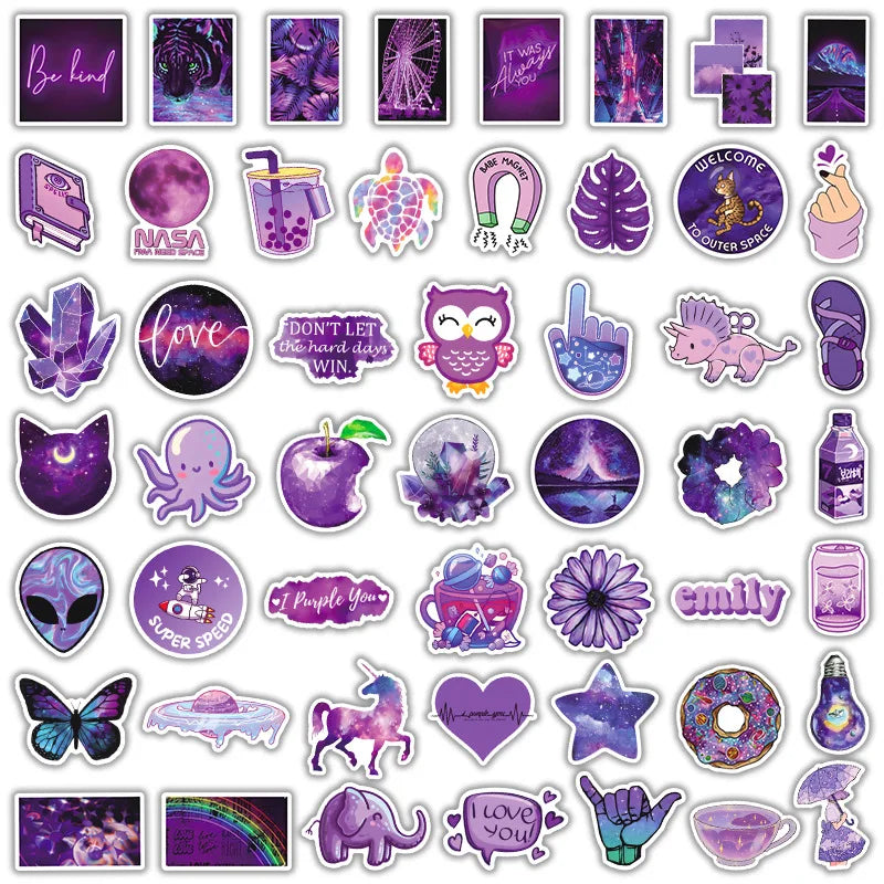 50PCS Trendy Laser Outer Nasa Space Planet Aurora Cute Girly Purple galaxy Sticker