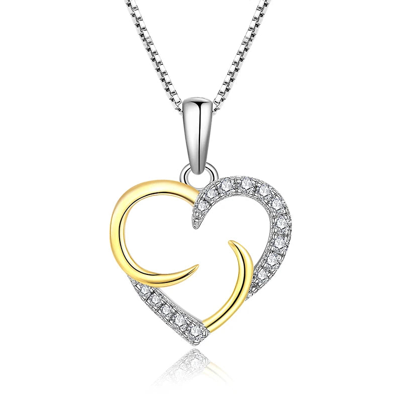 S925 Sterling Silver Heart Shape Gold Plated Round Cubic Zircon Cz Love Heart Pendant Necklace
