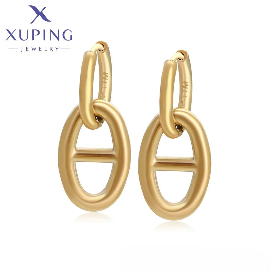 T000960614 XUPING JEWELRY 14K Gold Color Simple Stainless Steel Women Korean Vintage Fashion Gold Plated Fine Earrings