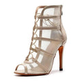 Women's Khaki PU Latin Salsa Ballroom Dance Shoes Evk2312 with 10cm Heel and Mesh New Arrival Size US 4-12