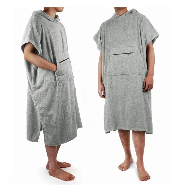 New Design Quick-dry Absorbent Hooded Beach Pool Poncho Towel With Zipper Pocket