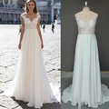 11094#Sheer Back Sweetheart Short Sleeve Lace Applique a Line Sweep Train Bohemian Chiffon Bridal Gowns Ladies Wedding Dress