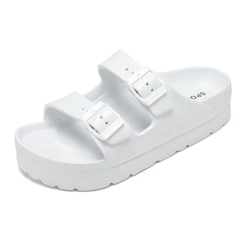 Hot Sale Unisex EVA Sandals White Wedge Heel Soft Outdoor Beach Slippers for Men Women OEM Logo Sliders Buckle Anti-Slippery