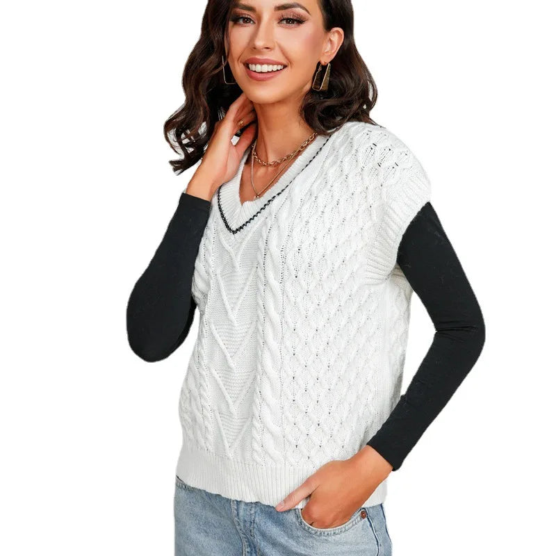 2023 Spring Women's v Neck Short Sleeve Vest Pullover Knitwear Sweaters