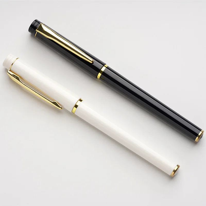Hot Sale Luxury Custom Logo Gel Pen with 0.5mm Black Ink and White Popular Plastic Office Christmas Gift with Metal Texture