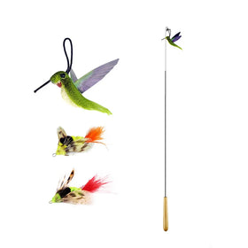 Wooden Handle Spring Funny Cat Stick Feather Funny Bite Resistant Replacement Head*3 Cat Feather Toy