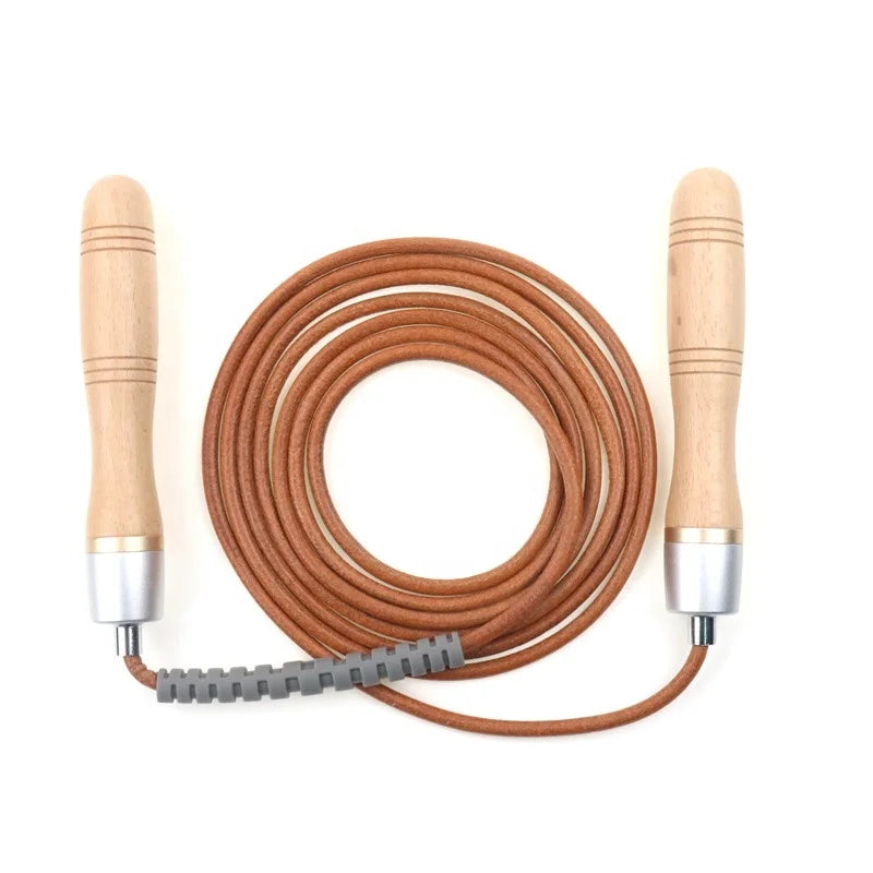 Power High Quality Custom Logo Fitness Training Handle Adjustable Cardio Leather Indoor Manufacturer Wood Bearing Skip Jump Rope