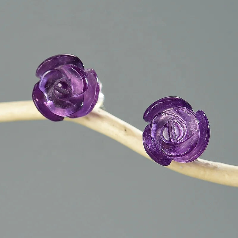 Lotus Fun Wholesale Price Natural Aquamarine Crystal Delicate Rose Flower 925 Sterling Silver Earrings for Women Fine Jewelry