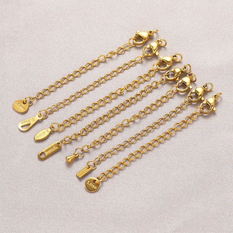 Stainless Steel 18k Gold 5cm Extended Tail Chains Lobster Clasps Connectors DIY for Jewelry Making Accessories Findings Bracelet