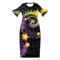 2025 Women's Spring Summer Boho Polynesia Hawaiian Floral Print O-Neck Faux Wrap Maxi Dress for Wedding Guest Graduation Party
