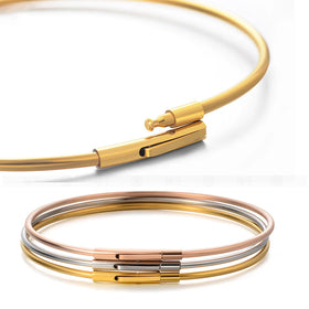 BINSHUO Wholesale Custom Stainless Steel Jewelry Gold Plated Titanium Steel Aperture Wire Openable Elastic Buckle Cuff Bracelets