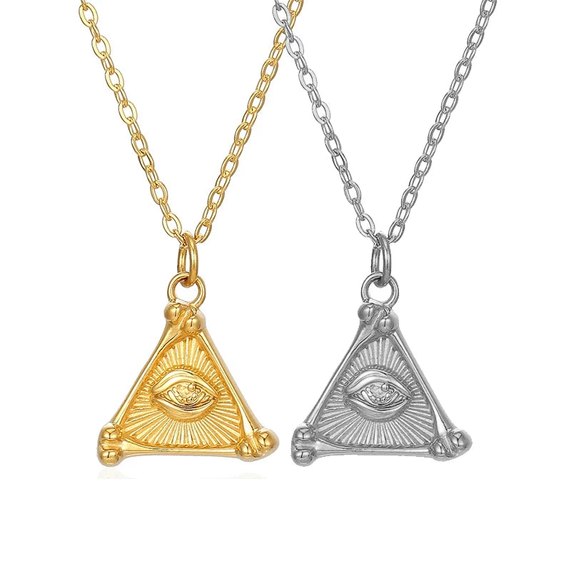 Hot Selling INS Design Triangle Pendant Necklace 18K Gold Plated Stainless Steel Eyes Necklace Jewelry for Women MSPN-0008