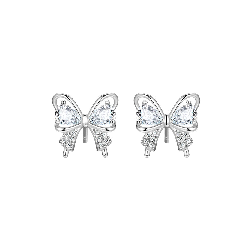 New Design Butterfly Earrings 925 Sterling Silver Cubic Zirconia Bowknot Hollow Gold Stud Set for Women Fine Jewelry Wholesale
