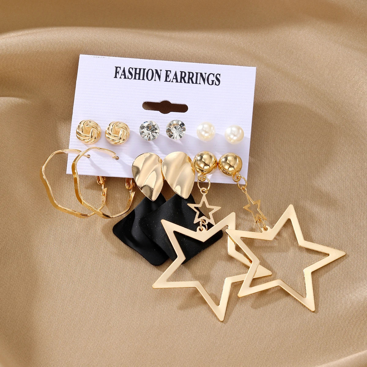 6Pcs/Set Punk Style Star Pearl Earring Set for Women Jewelry