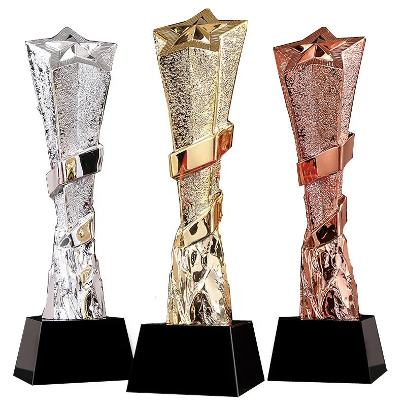 Custom Business Souvenir Awards Gold Plating Resin Gold Silver Bronze Pentagram Crystal Crafts Crystal Star Trophy Award