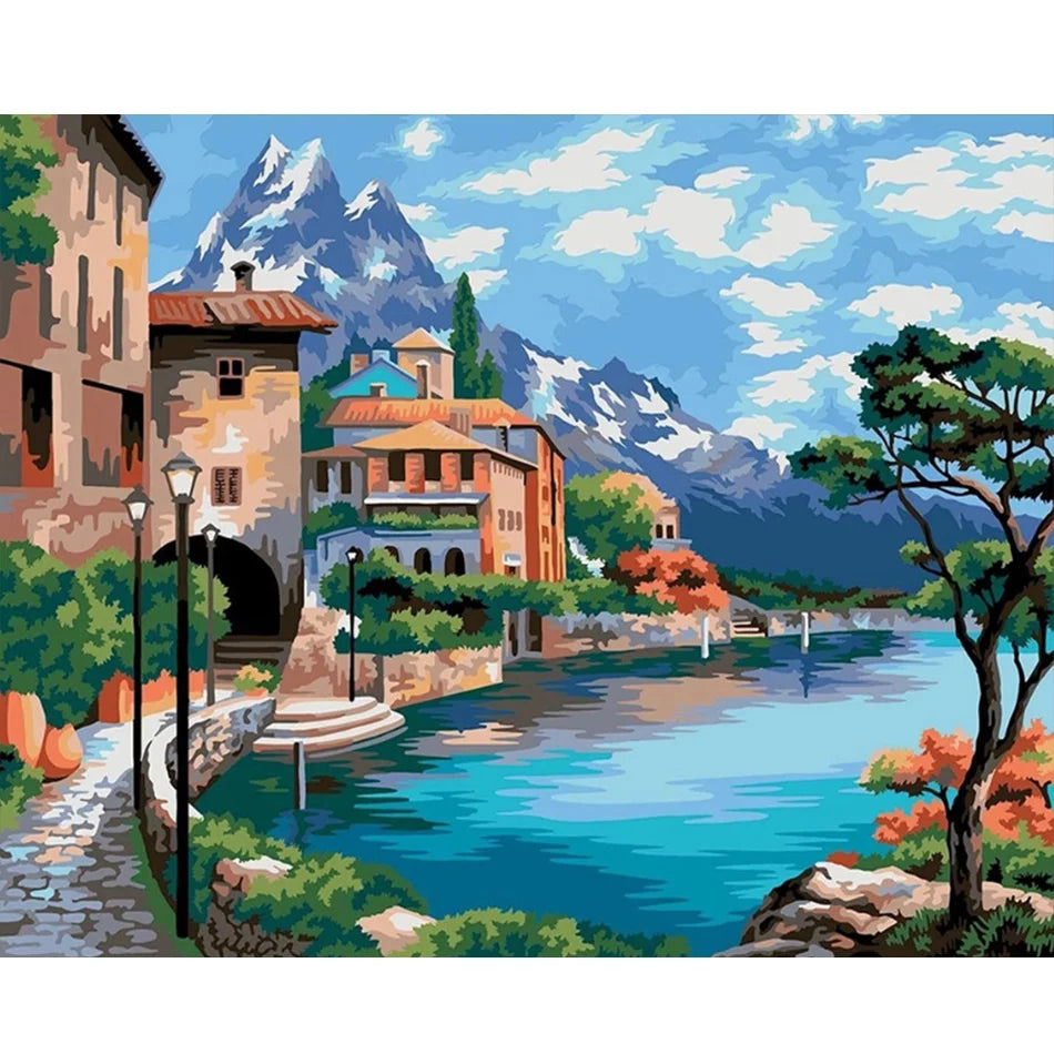 Adult Classic Style Harbour Landscape Canvas Painting by Number 40x50cm/16x20inch for Home Decoration