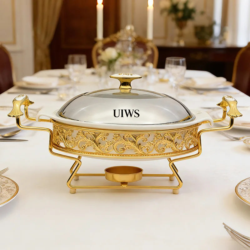 Luxury Hotel Equipment Ceramics Food Buffet Warmer 11/13inch Round Chafing Dish for Wedding Party