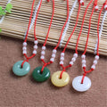 Men Women's Chinese Hand-Carved Glass Jade Round Pendant Necklace Amulet Good Lucky Charm Jewelry