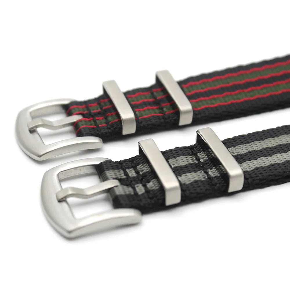 YUNSE Luxury Breathable 100% Nylon Watch Strap with Heavy Stainless Steel Buckle Nylon Striped Seatbelt 20mm 22mm