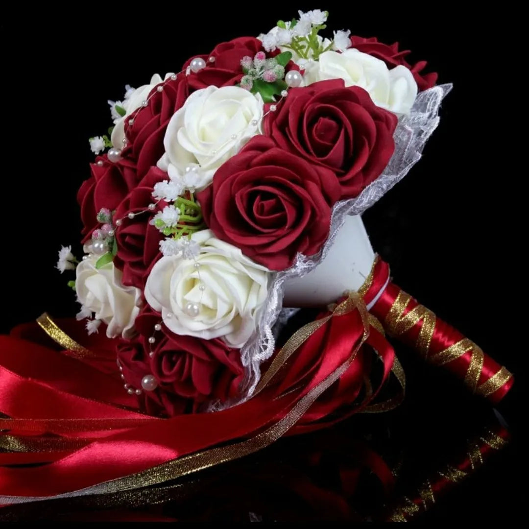 Ychon Wedding Bouquets Pearl PE Roses Bridal Bridesmaid Wedding Hand Holding Bouquet Artificial Flowers Toss Bouquet