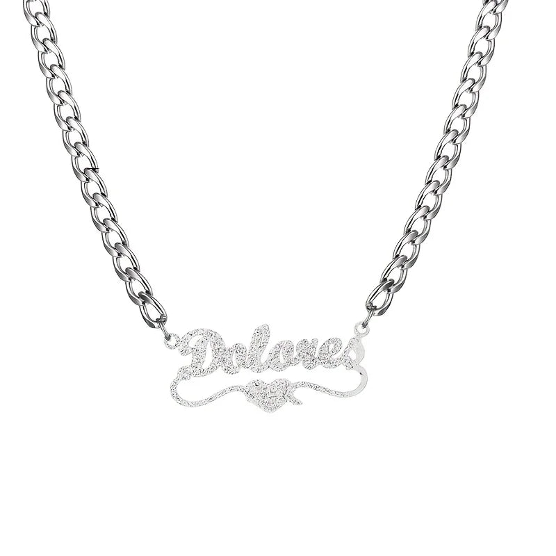 Custom Heart Name Necklace Personalized Sliver Stainless Steel Crown Nameplate Pendant Women Initial Letter Necklaces