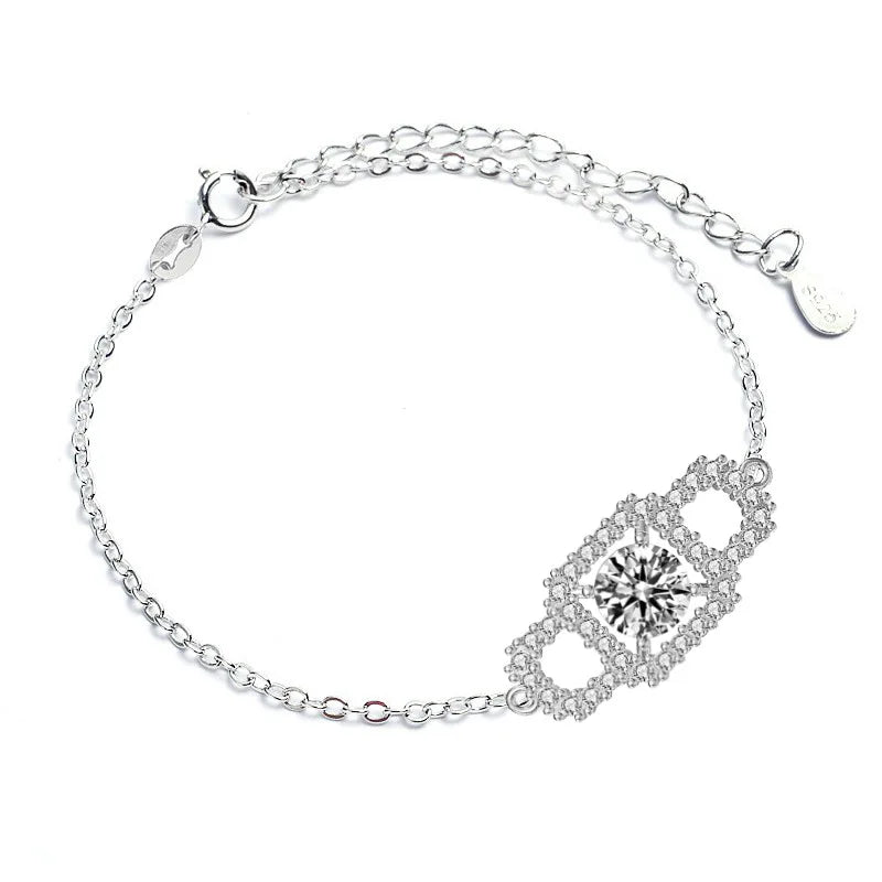 S925 Sterling Silver Elegant Square Bracelet with Moissanite Diamond Luxurious Bangle