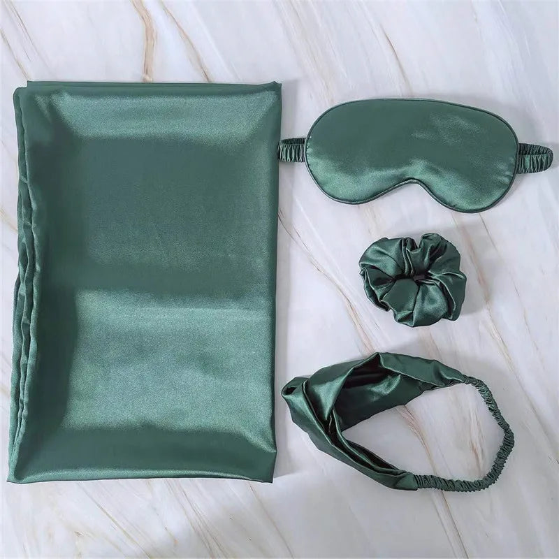 Silk Satin Pillow Case Gift Sets Fashion Luxury Satin Pillow case Sets With Eye Mask Headband and Scrunchies