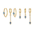 New Fashion Jewelry Blue Heart Zircon Earrings Set 18K Gold Plated Earrings Light Luxury Fringe Six-Piece Set Earrings for Women