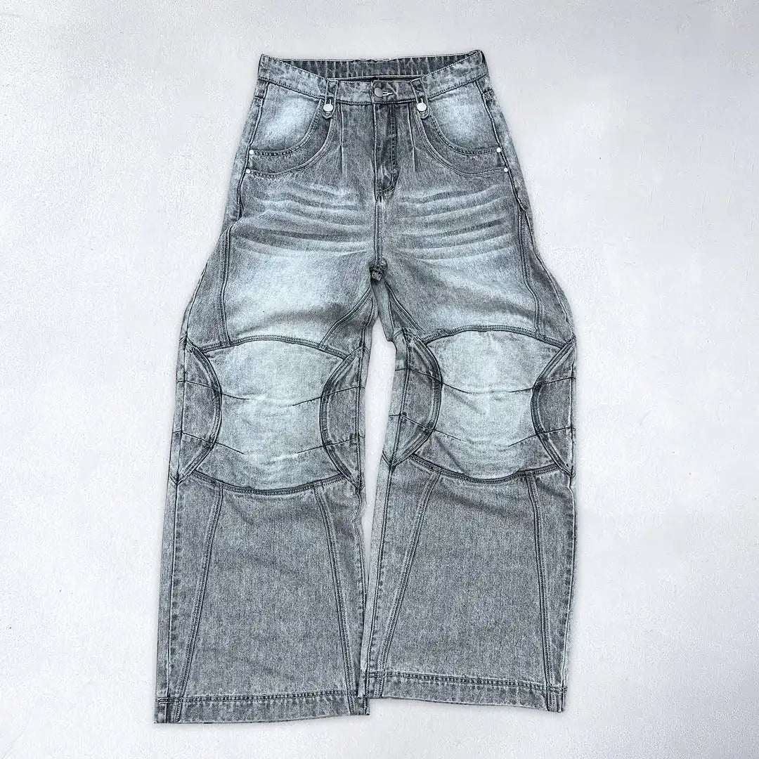Custom Men's Denim Jeans Vintage Wash Jeans Pants for Men Baggy Jeans with Knee Pad