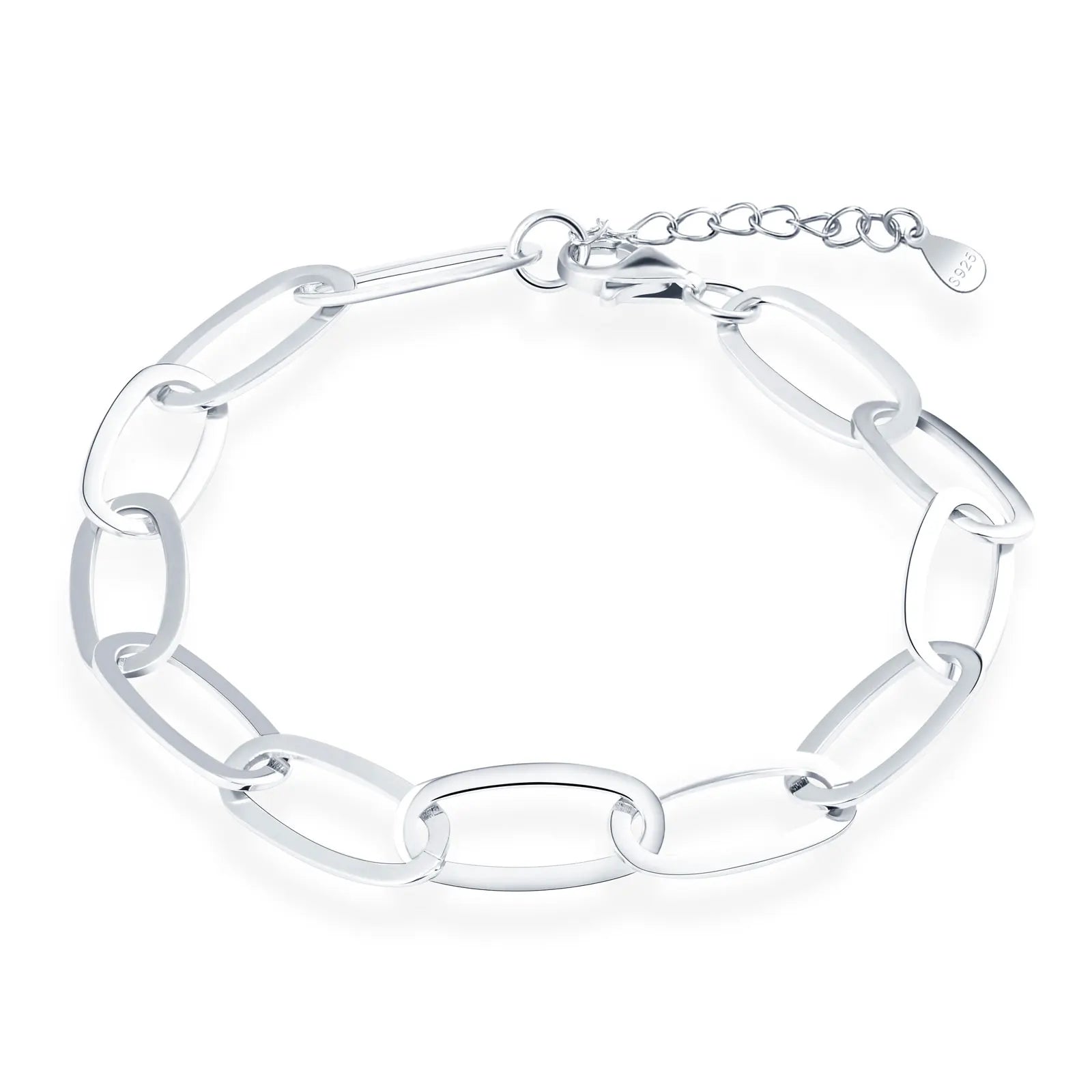 Solid 925 Sterling Silver Paperclip Link Chain Bracelet for Women & Men-Wedding Party Gift