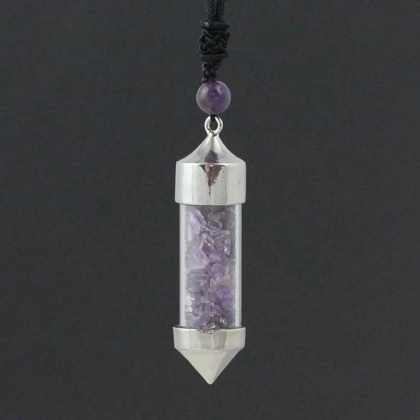 DIY Newest Accessories Natural Crystal Amethyst Gravel Bullet-shaped Wishing Bottle Spirit Pendulum Drifting Bottle Pendant