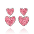 2024 Handmade Red Seed Bead Heart-Shaped Earrings Fashion Statement Gift for Women Drop Earrings with Love Design