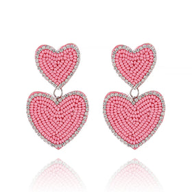 2024 Handmade Red Seed Bead Heart-Shaped Earrings Fashion Statement Gift for Women Drop Earrings with Love Design
