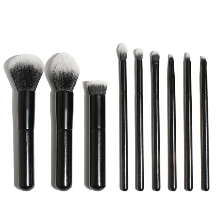 Cruelty Free Wood Handle Foundation Eye Brush Custom Logo Professional 9pcs Black Cosmetic Brushes in Stock