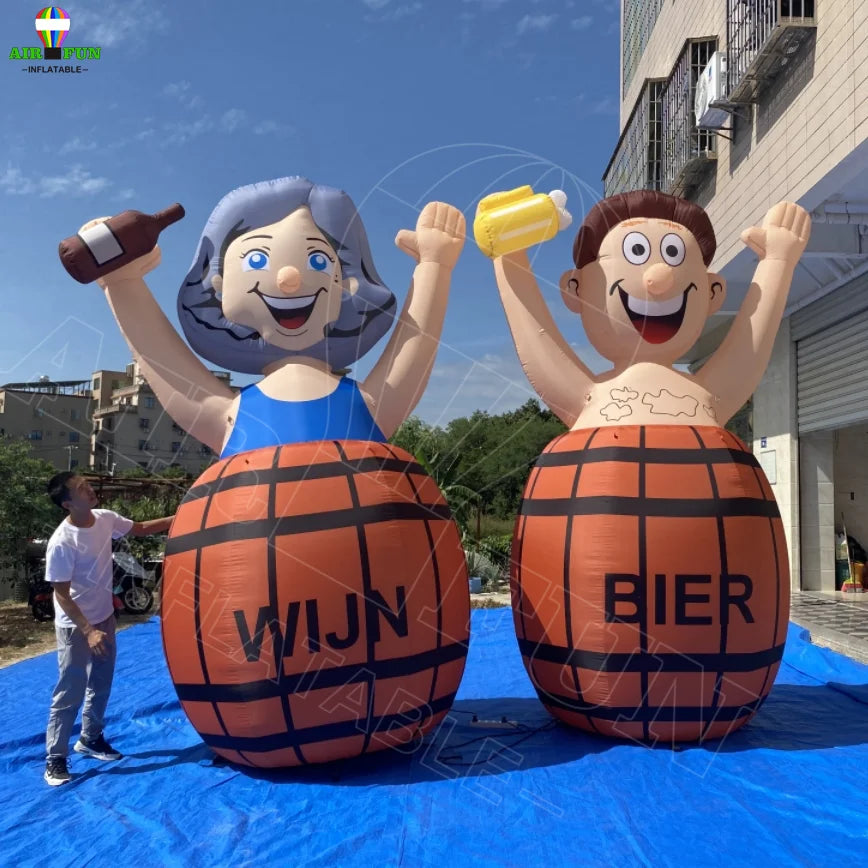 AIRFUN Outdoor Netherlands Puppet Man Standing on Wine Barrel Advertising Inflatable Decoration Doll with Detachable Numbers