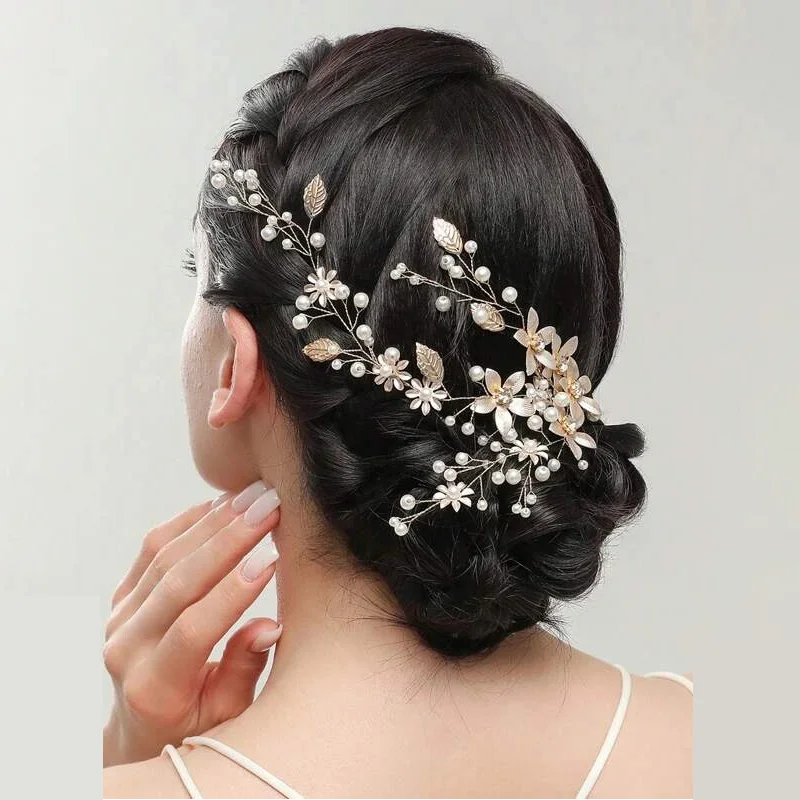 Fashion Jewelry Bridal Wedding Updo Hairband Handmade Metal Flower Headpieces Rhinestone Hair Vine MegaBDM