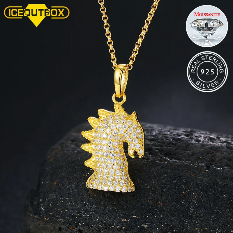 VVS Moissanite Pendant Necklace 925 Sterling Silver Moissanite Pendant Custom Hippocampus Charm Hip Hop Pendant