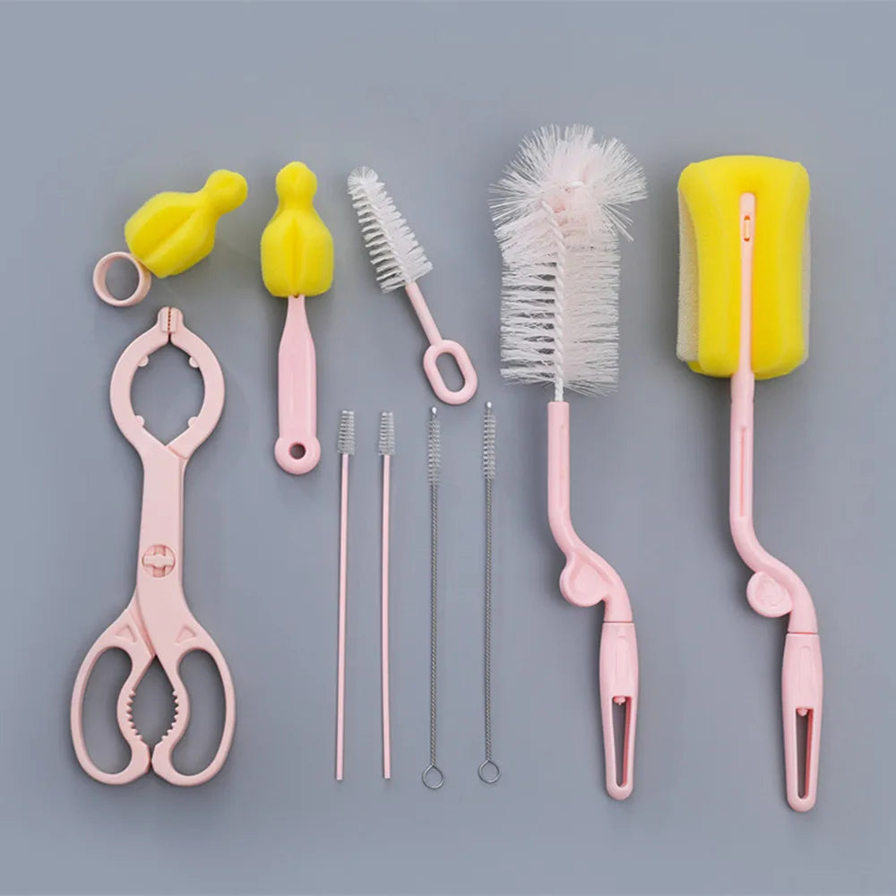 Ten-Piece Sustainable Water Bottle and Glass Cleaning Brush Set with Straw Brush