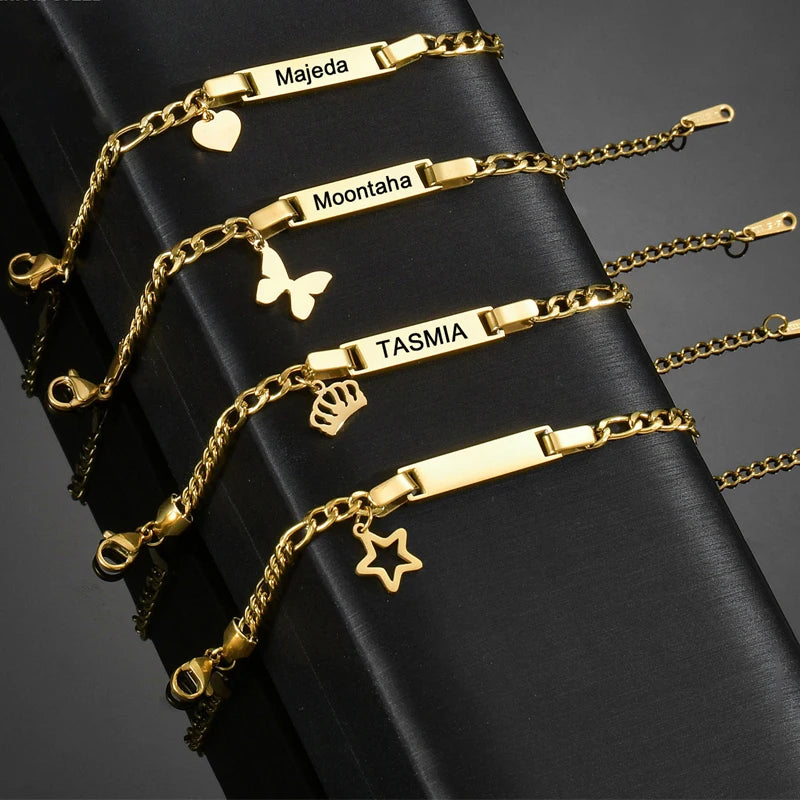 Stainless Steel Curved Brand Bracelet DIY Personalized Smooth Long Strip Blank Laser Lettered Name Bracelet