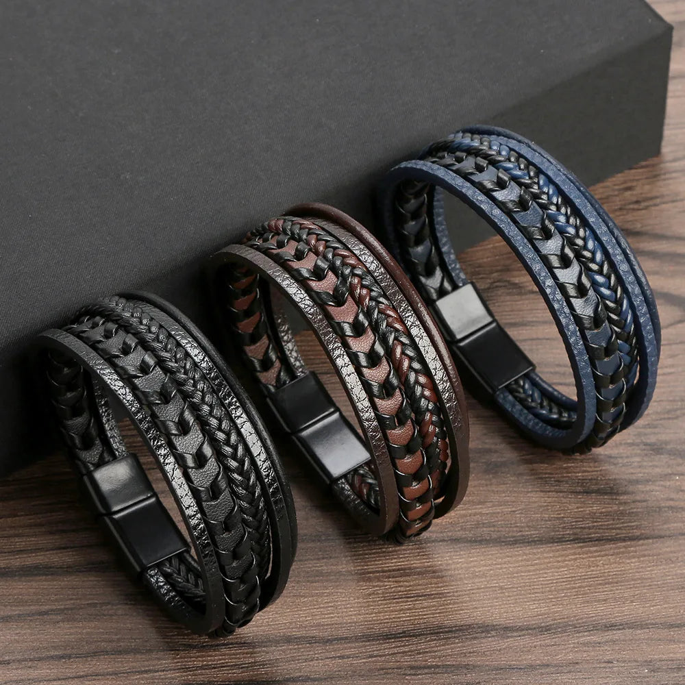 Cheap Zinc Alloy Magnet Clasp Multi Layer Leather Bracelet