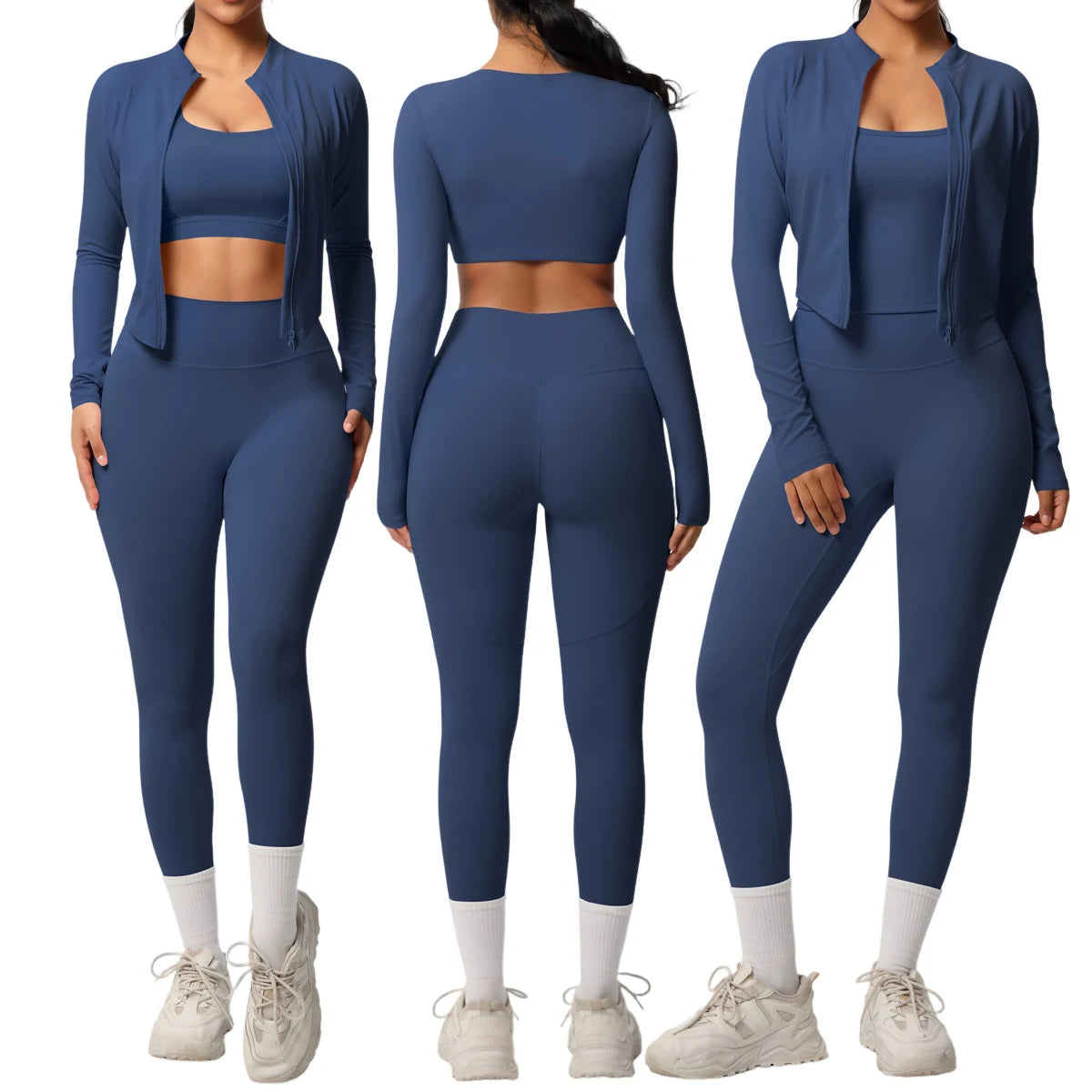 TongJoes Sportwear Women's Eight-Piece Training Yoga Suit Double-Sided Brushed Tight Breathable Sports Running Plus Size Solid MegaBDM