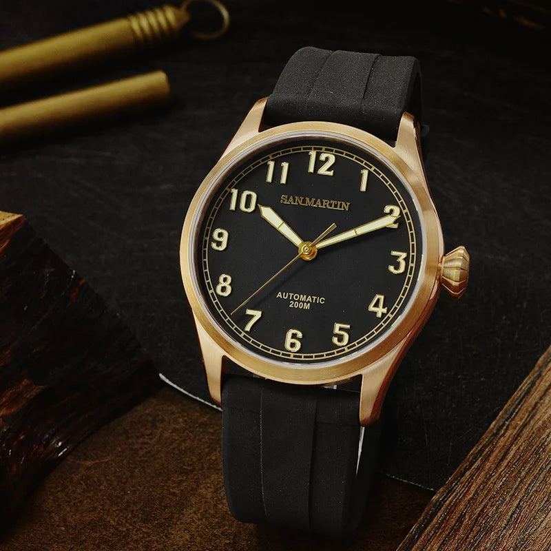 Rts Stock Drop Ship 20atm Sapphire Automatic pilot Bronze Pt5000 Sw200 Luminous Watch with Fluorine for Sale Rubber