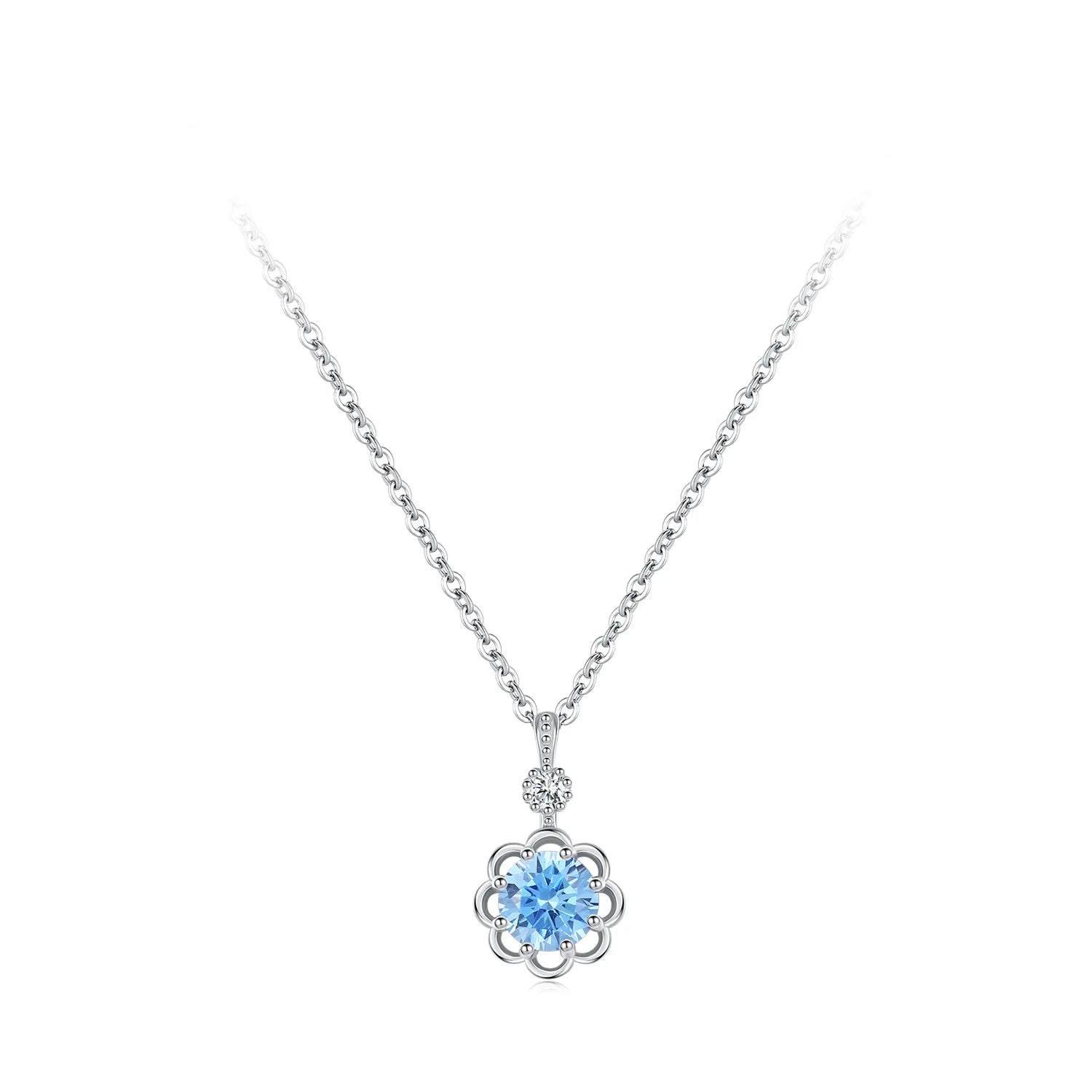 Fashion Exquisite Flower Clavicle Chain 925 Sterling Silver Blue Zircon Pendant Necklace Fine Jewelry Sweater Chain