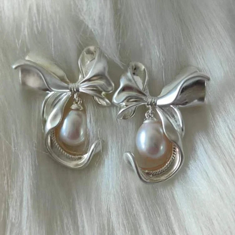 E2352 7-8mm DIY Natural Freshwater Pearl Charm Earrings Mounting Accessory 925 Sterling Silver Gold Plated Jewelry