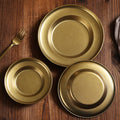 Wholesale Restaurant Tableware Multisize Stainless Steel Barbecue Plate Straw Hat Shaped Pasta Plate Retro Gold Dessert Plate