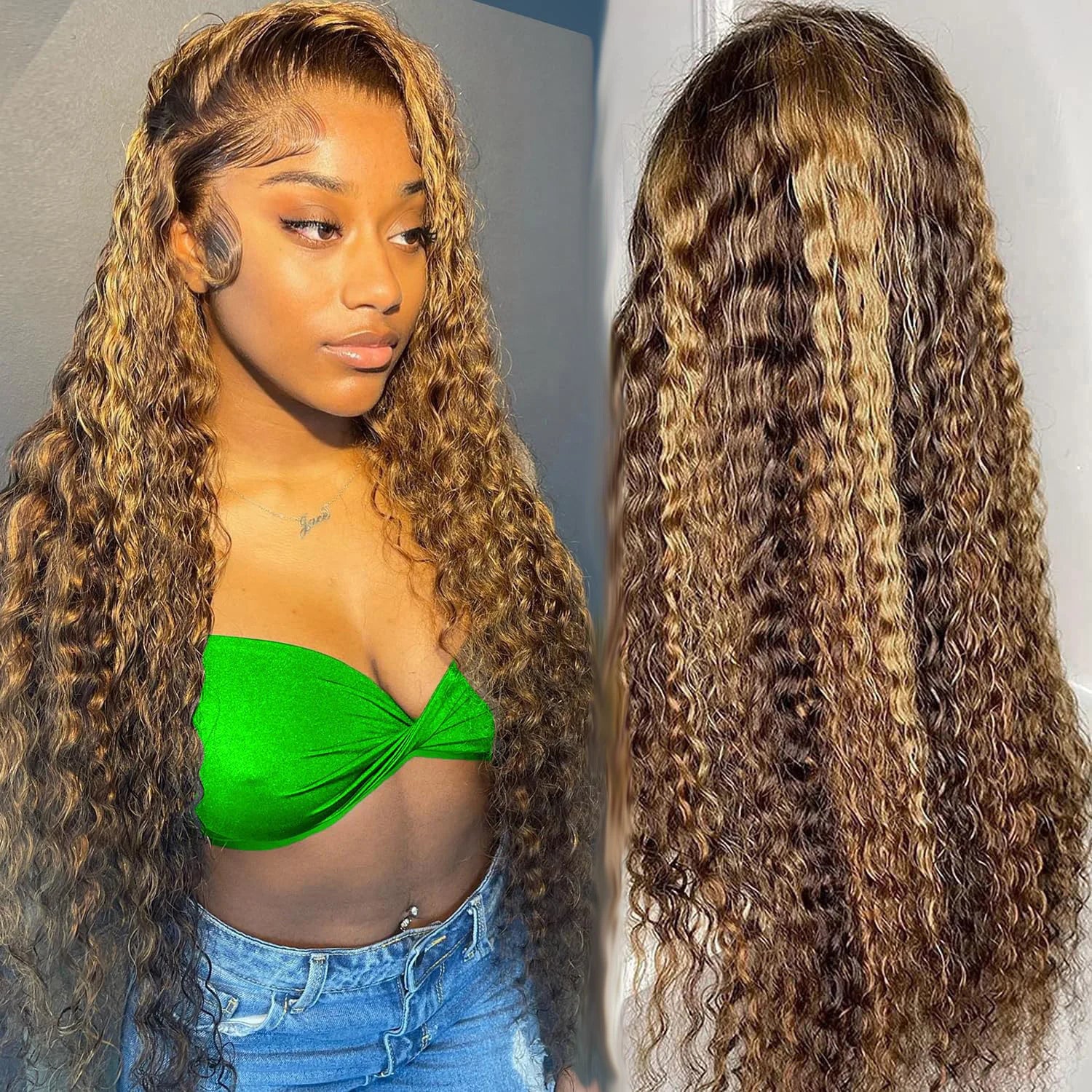 Highlight 13x4 Transparent Lace Front Wig Human Hair Ombre Honey Blonde Water Wave Curly Lace Frontal Wigs for Women Pre Plucked