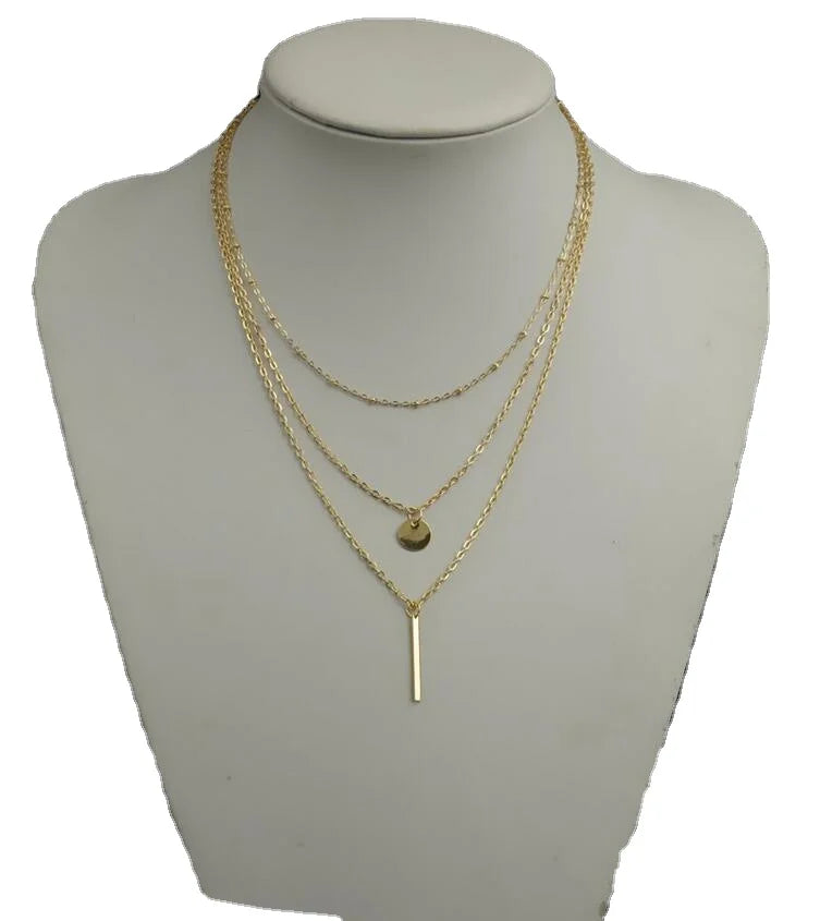 Multilayer Sequin Metal Strip Pendants & Necklaces for Women Gold Silver Color Clavicle Short Necklace Simple Design